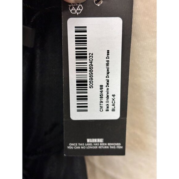 PrettyLittleThing Dress Black Pleated Draped Midi US 2 - Picture 5 of 9